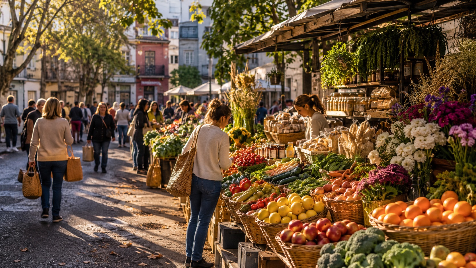 Puestos de una feria barrial de Montevideo