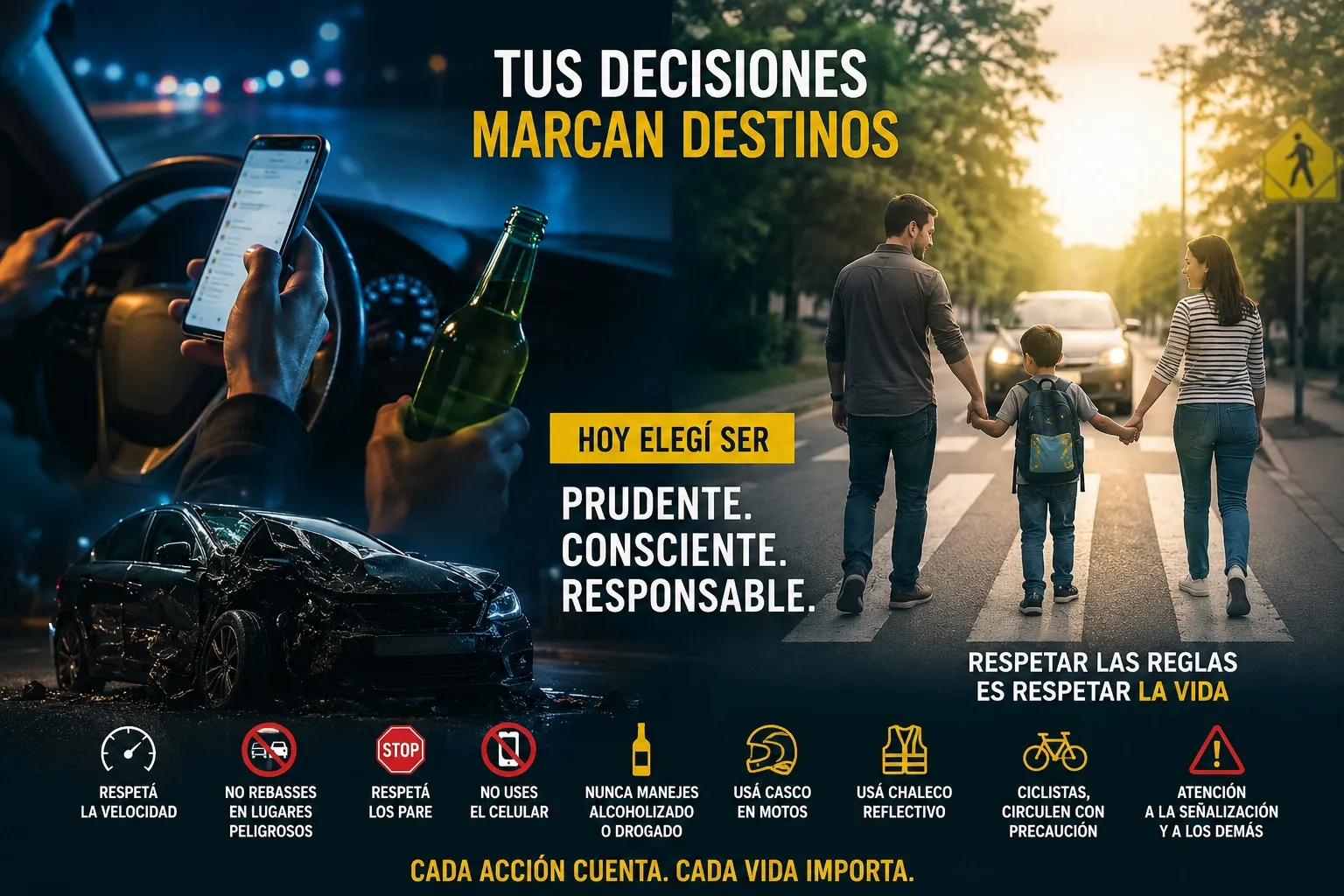 La campaña Mayo Amarillo, promovida en Uruguay por la Dirección Nacional de Policía Caminera, busca generar conciencia sobre la importancia de cuidar la vida propia y la de los demás en el tránsito